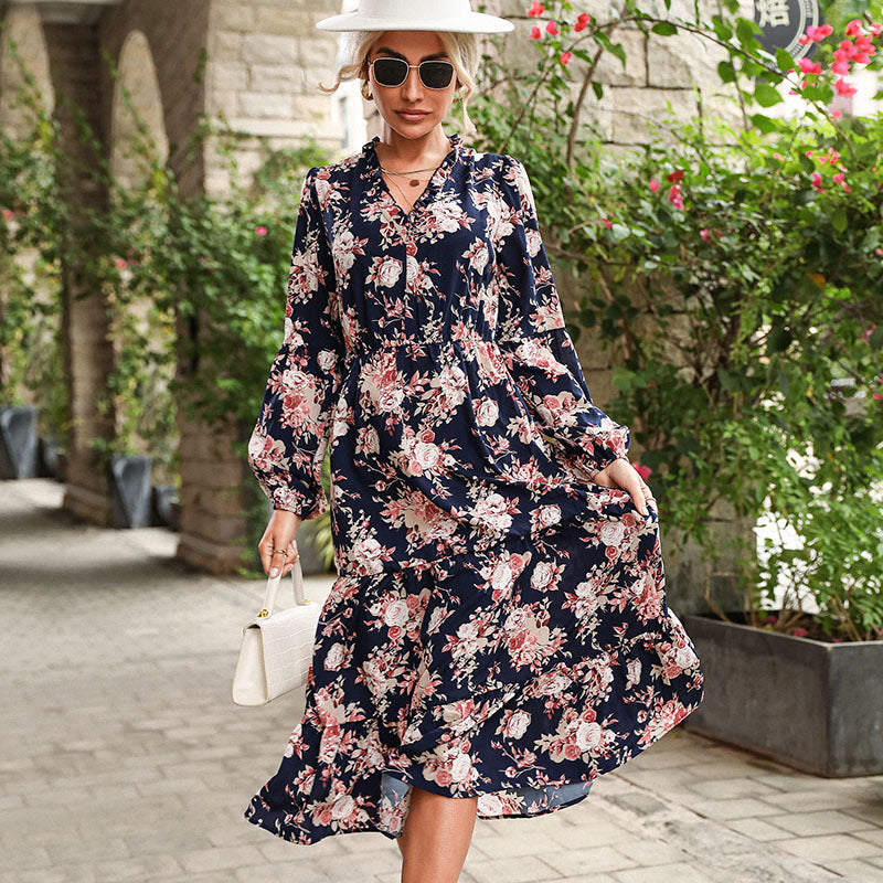 Damen Maxikleid Florales Volantdesign Norvielle