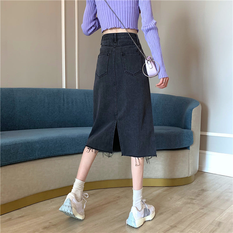 Damen Denimrock Midi unregelmäßiger Saum