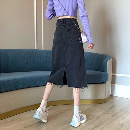 Damen Denimrock Midi unregelmäßiger Saum