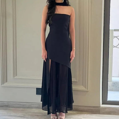 Damen Maxikleid Asymmetrisch Transparenter Überrock Norvielle