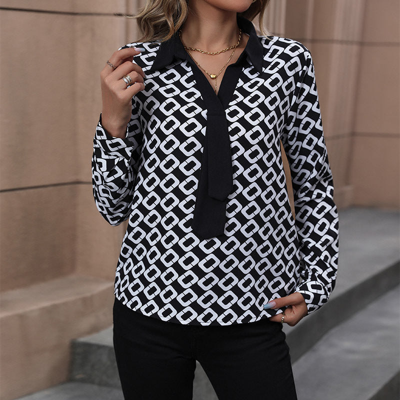 Damen Bluse Grafisches Muster Elegante Schleife Bluse Norvielle - Norvielle