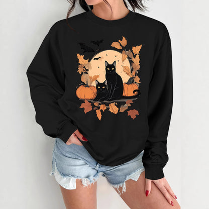 Damen Sweatshirt Herbstlich Katzen Kürbis Design Norvielle