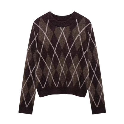 Damen Strickpullover Klassisches Rautenmuster