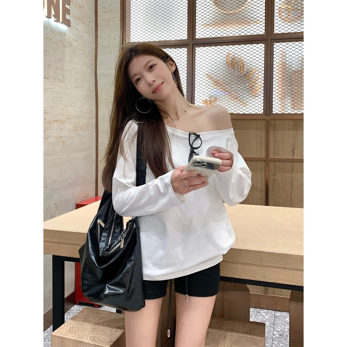 Damen Off-Shoulder Langarmshirt Norvielle