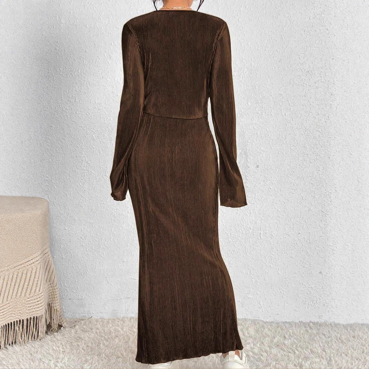 Damen Maxikleid Länge Langärmelig Elegant Norvielle