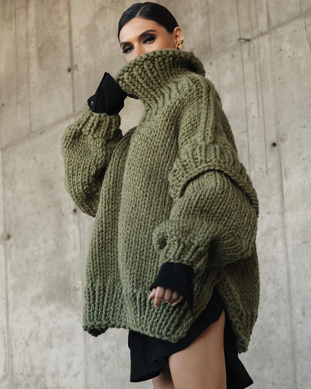 Damen Rollkragenpullover Chunky Knit Warm Beige