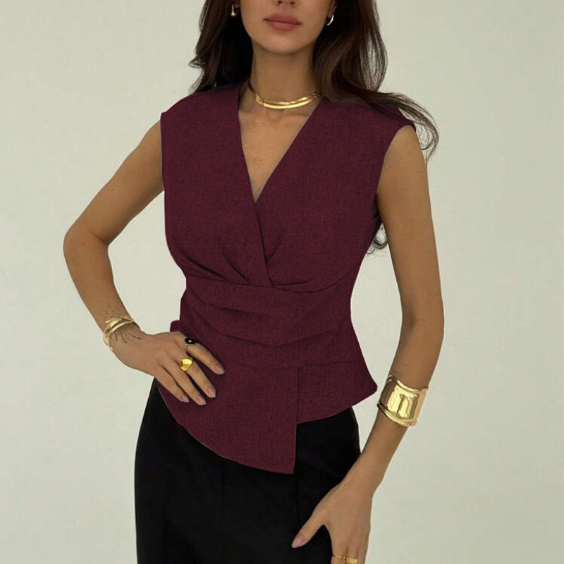 Damen Wickeloberteil Plissee-Details Elegant Schwarz - Norvielle