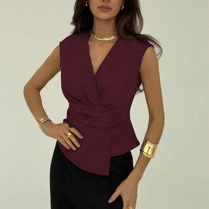 Damen Wickeloberteil Plissee-Details Elegant Schwarz - Norvielle