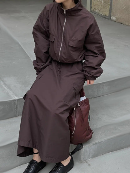 Damen Utility-Jacke Hochkragen Taillenregulierung