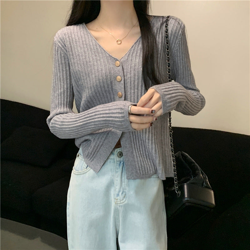 Damen Strickjacke V-Ausschnitt Dekorative Knöpfe Norvielle