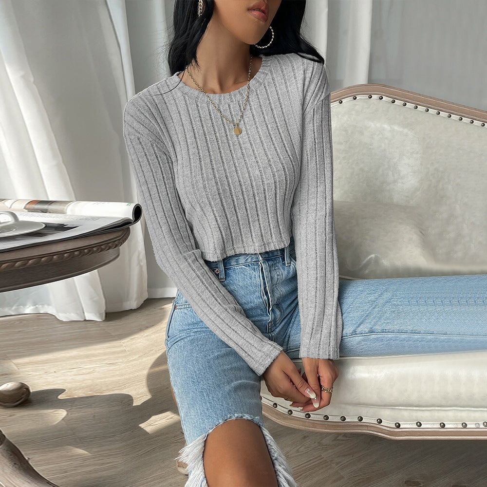 Damen Pullover Feine Rippstruktur Länge Mit langen Ärmeln Beige