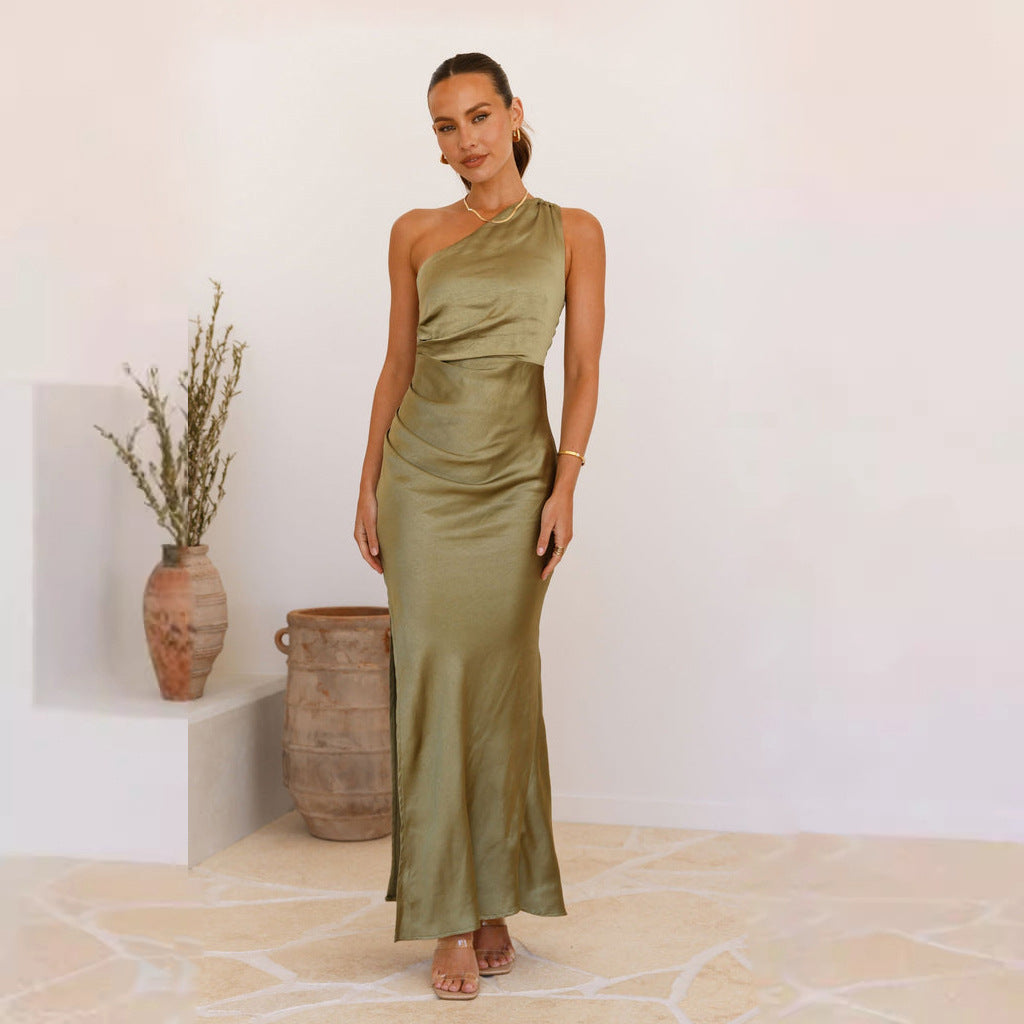 Damen Maxikleid Gekräuselt Hoch geschlitzt Norvielle