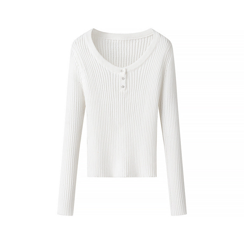 Damen Ripp-T-Shirt Langärmlig Knopfleiste Norvielle