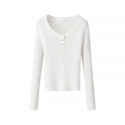 Damen Ripp-T-Shirt Langärmlig Knopfleiste Norvielle