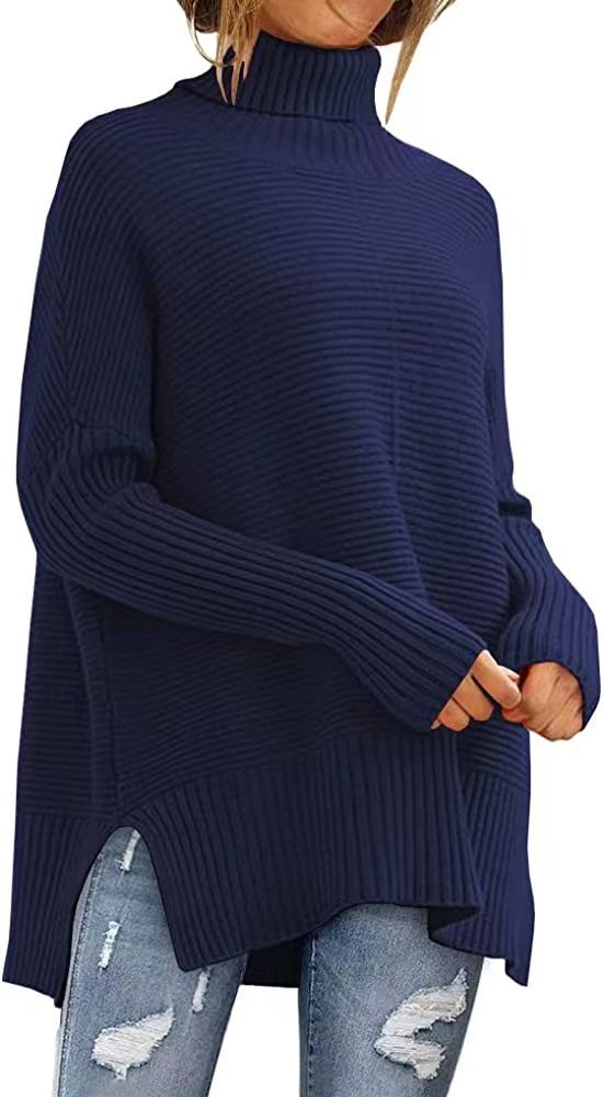 Damen Rollkragenpullover Feine Rippstruktur Asymmetrisch Beige