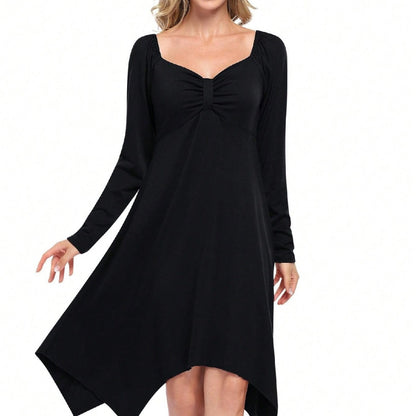Damen Asymmetrisches Longkleid Langarm Gerafftes Oberteil