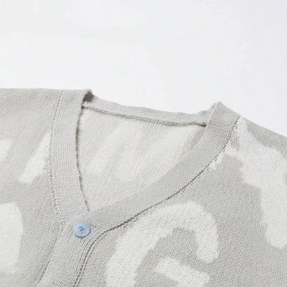 Damen Strickjacke V-Ausschnitt mit Schriftmuster