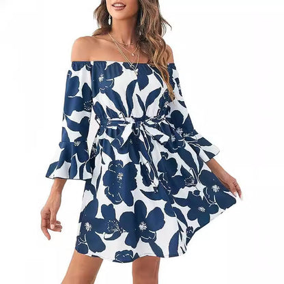 Damen Off-Shoulder-Kleid Bunt Muster