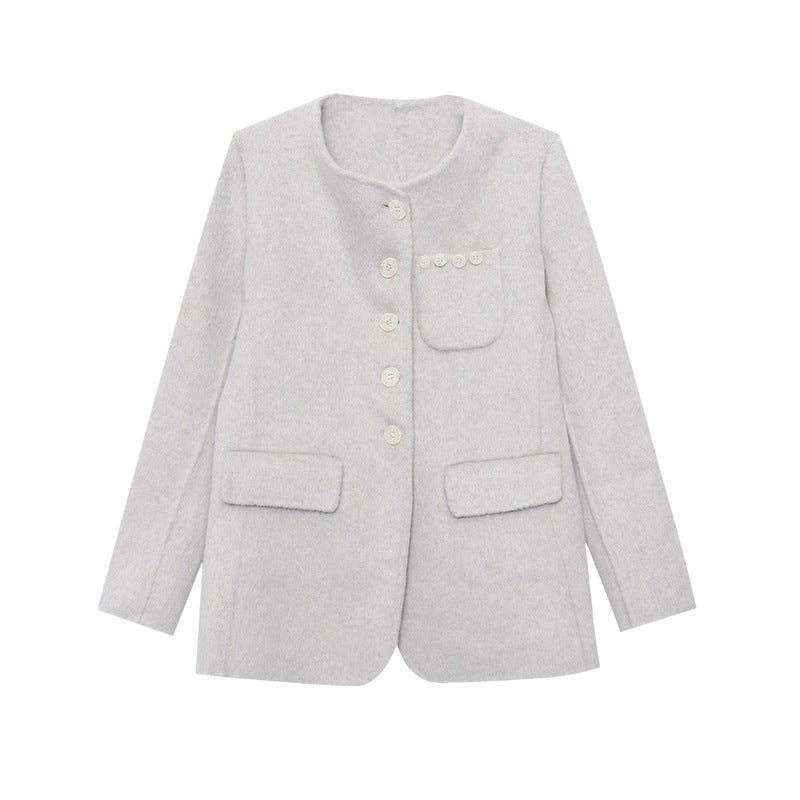 Damen Blazer aus Wolle mit Taschen und Dekor-Knöpfen