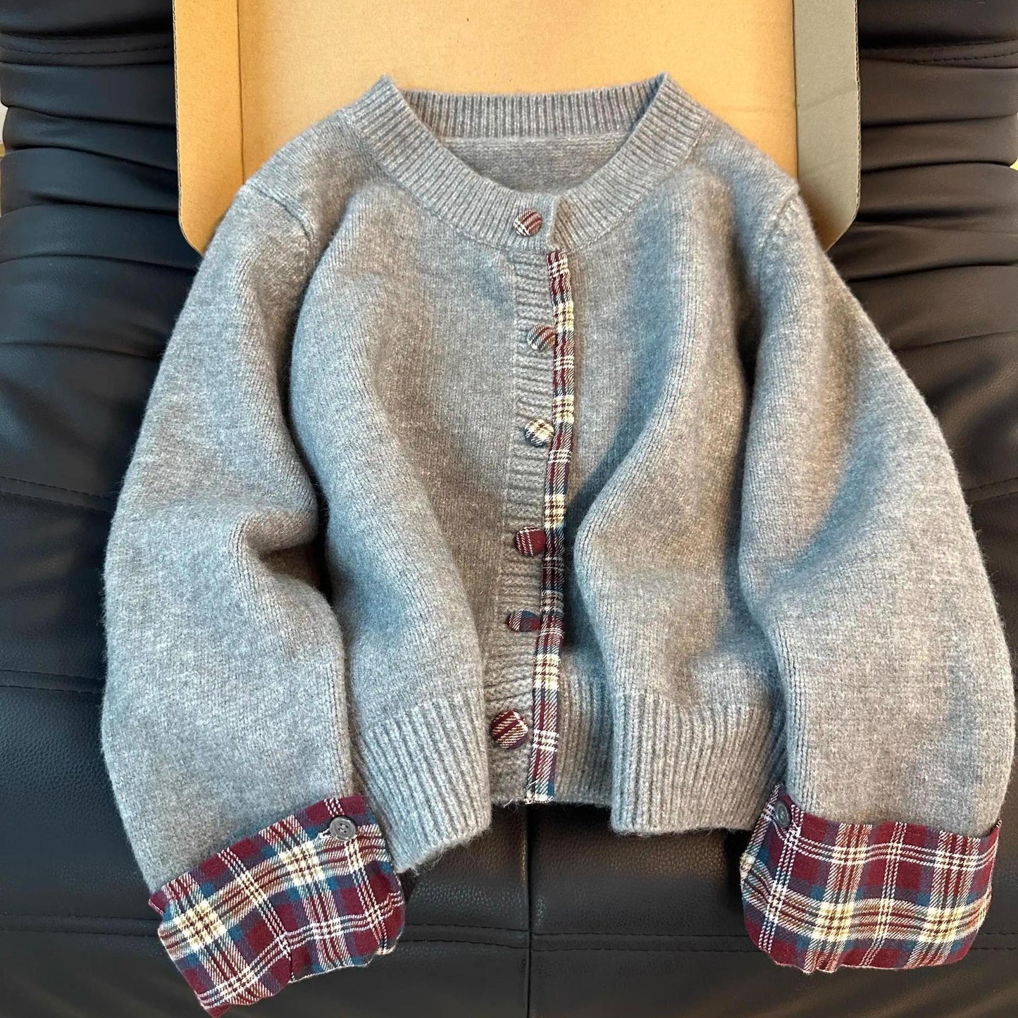 Damen Strickjacke Karomuster Weich Norvielle