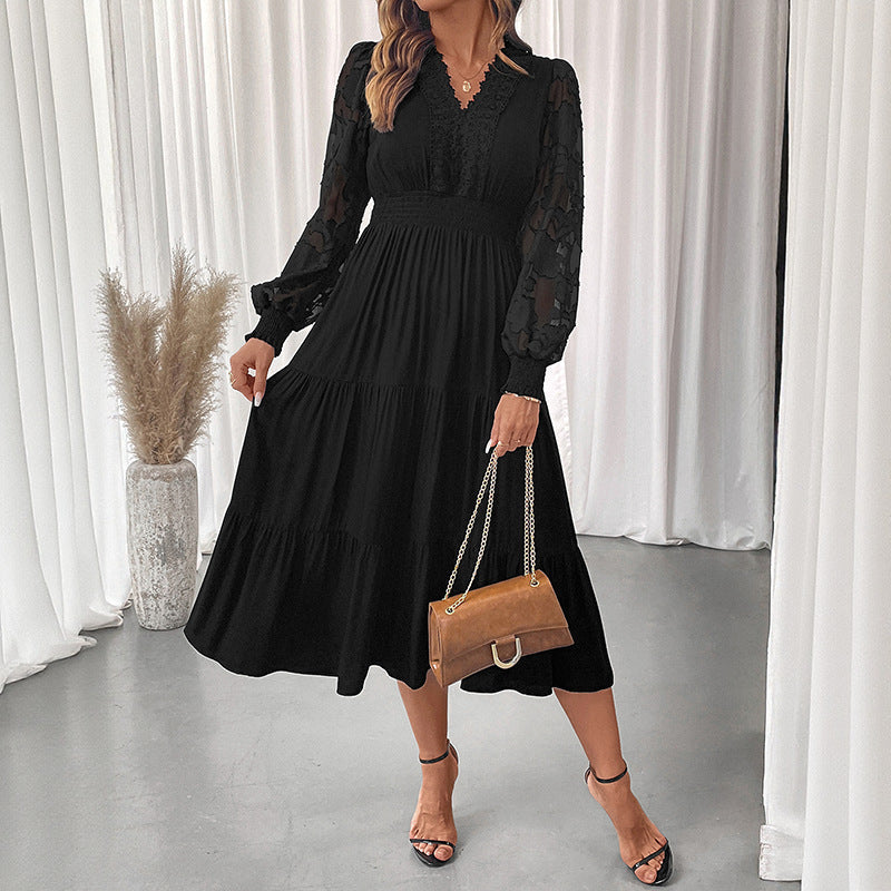 Damen Maxikleid mit Puffärmeln Rüschen Details Norvielle
