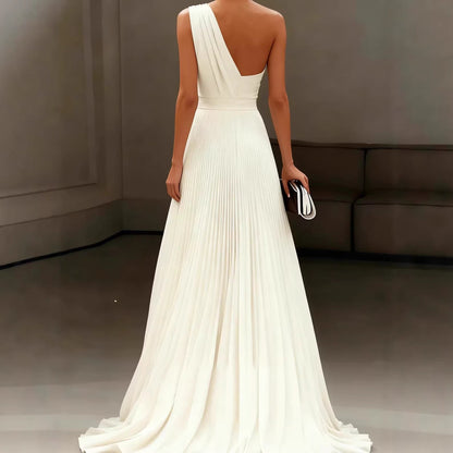 Damen Elegantes Schulterkleid mit Plissee und fließendem Saum