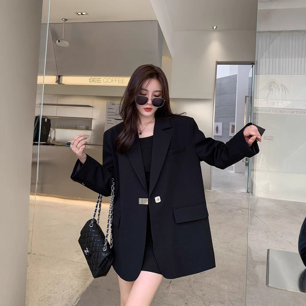 Damen Oversize Blazer Elegant Schnitt Dekorativ Schwarz - Norvielle
