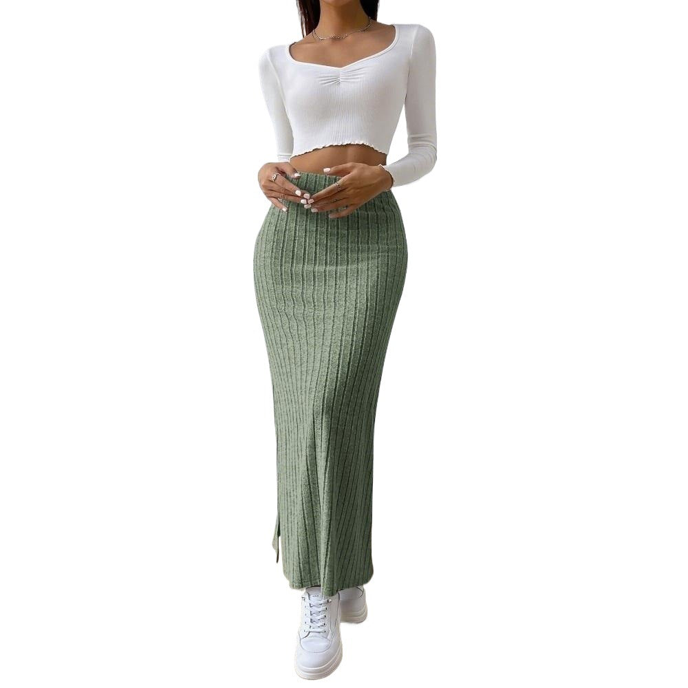 Damen Maxirock Rippendesign Seidenlook