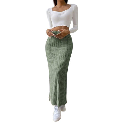 Damen Maxirock Rippendesign Seidenlook