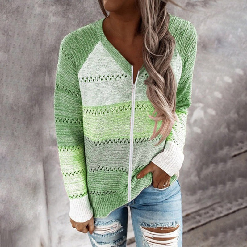 Damen Strickpullover Reißverschluss Luftige Rippdetails Norvielle