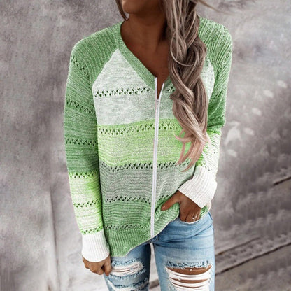 Damen Strickpullover Reißverschluss Luftige Rippdetails Norvielle
