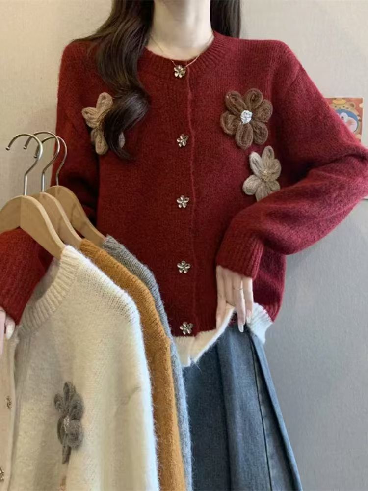 Damen Strickjacke Kuschelig Floralmuster Norvielle