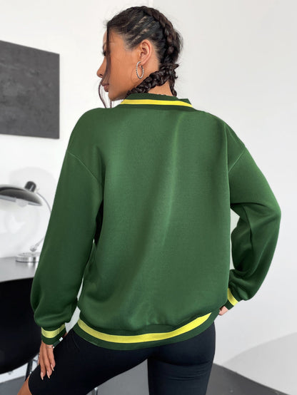 Damen Sweatshirt V-Ausschnitt Kreativdruck Grau