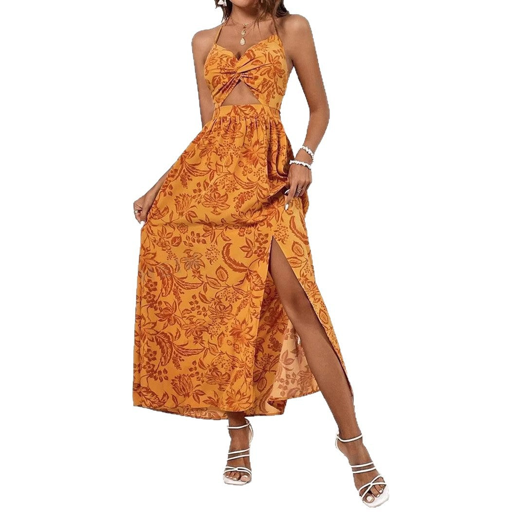 Damen Maxikleid Florales Design Seitenschlitz Norvielle