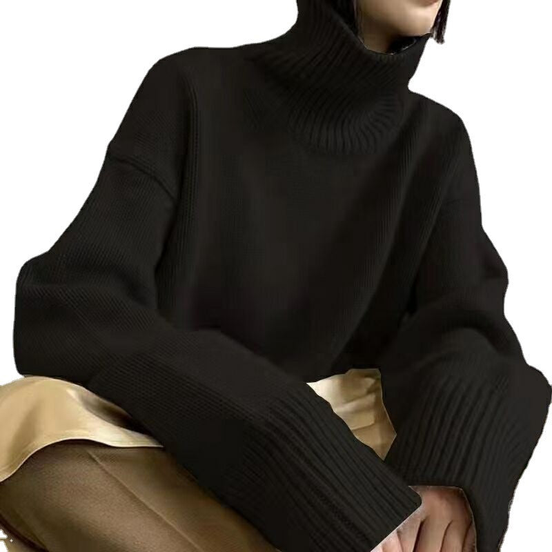 Damen Rollkragenpullover Weite Ärmel Rippstruktur Norvielle