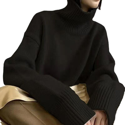 Damen Rollkragenpullover Weite Ärmel Rippstruktur Norvielle