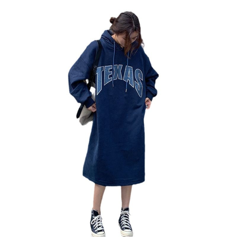 Damen Hoodie-Kleid mit Aufdruck und Schlitzen