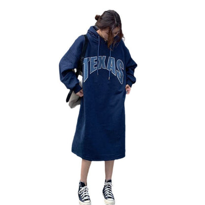 Damen Hoodie-Kleid mit Aufdruck und Schlitzen