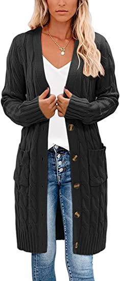 Damen Grobstrick-Cardigan mit Taschen und Knöpfen Norvielle
