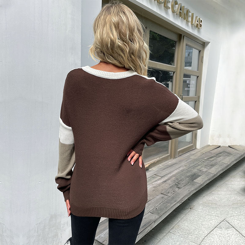 Damen Strickpullover Tiermuster Farbblockdesign Norvielle