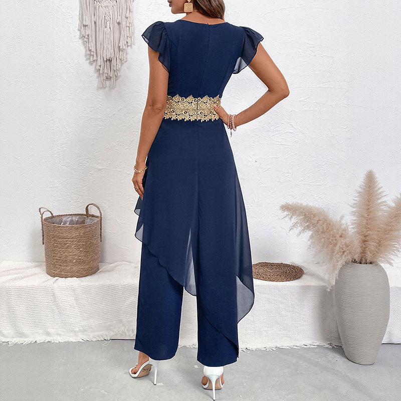 Damen Jumpsuit mit floralen Spitzenakzenten Weich Norvielle