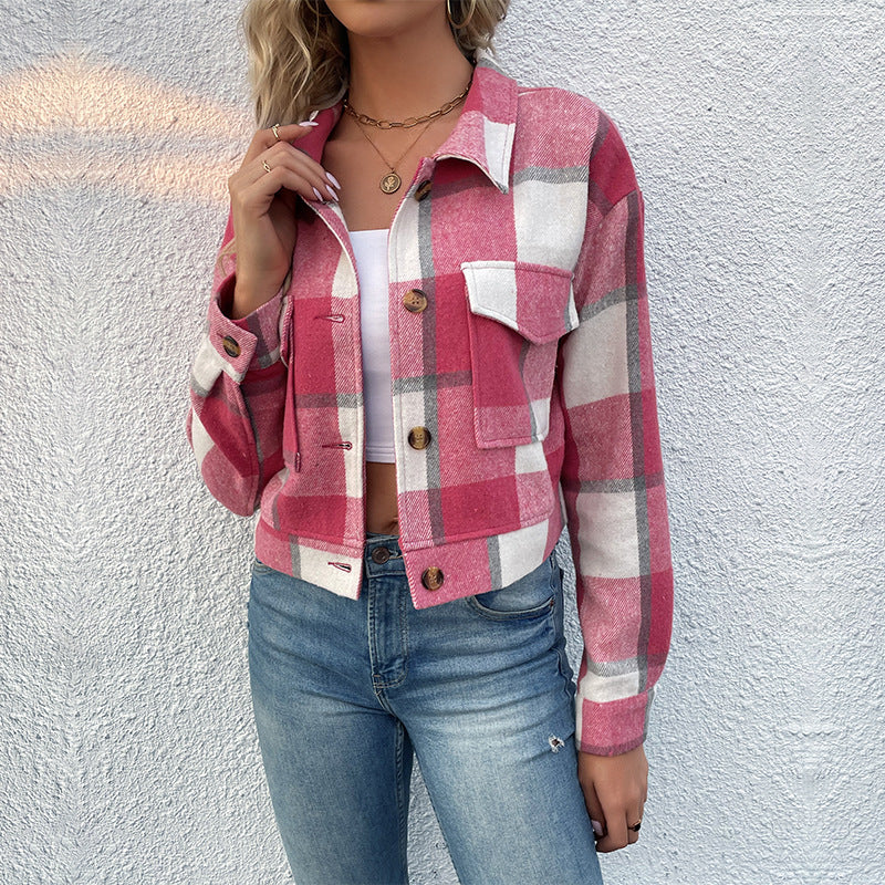 Damen karierte Shirtjacke mit Taschen Norvielle
