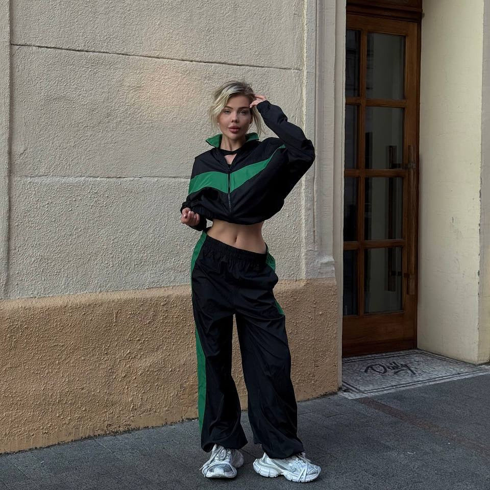 Damen Windbreaker Sportlich Hochkragen Kontraststreifen
