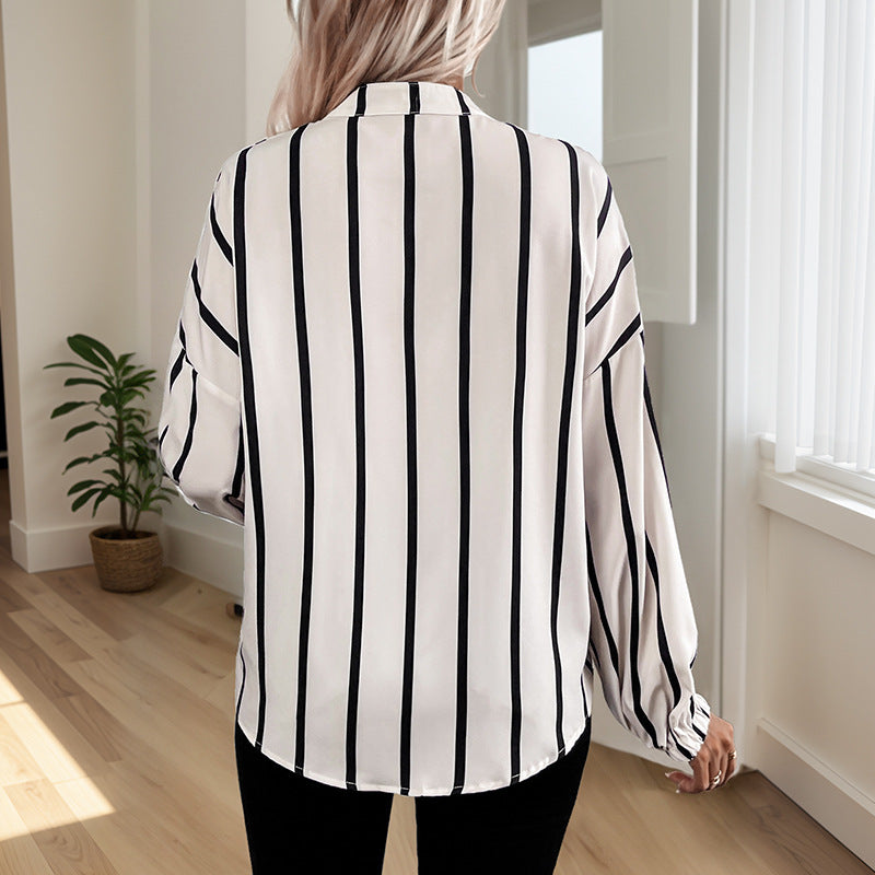 Damen Bluse Gestreift Puffärmel Elegante Stickerei