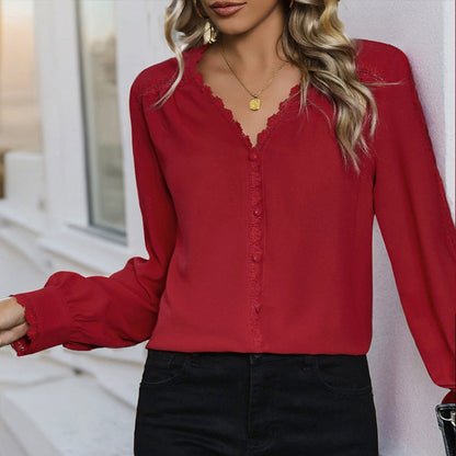 Damen Bluse Rüschendetails Knopfverschluss Norvielle