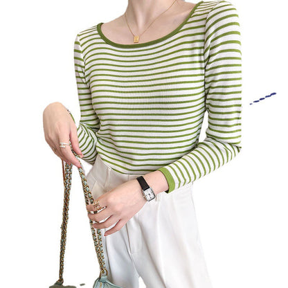 Damen Langarmshirt Maritimes Streifenmuster Weiter Rundhals
