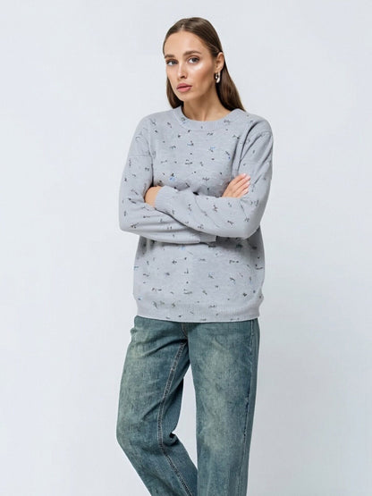 Damen Oversized Sweatpullover Floralmuster Norvielle