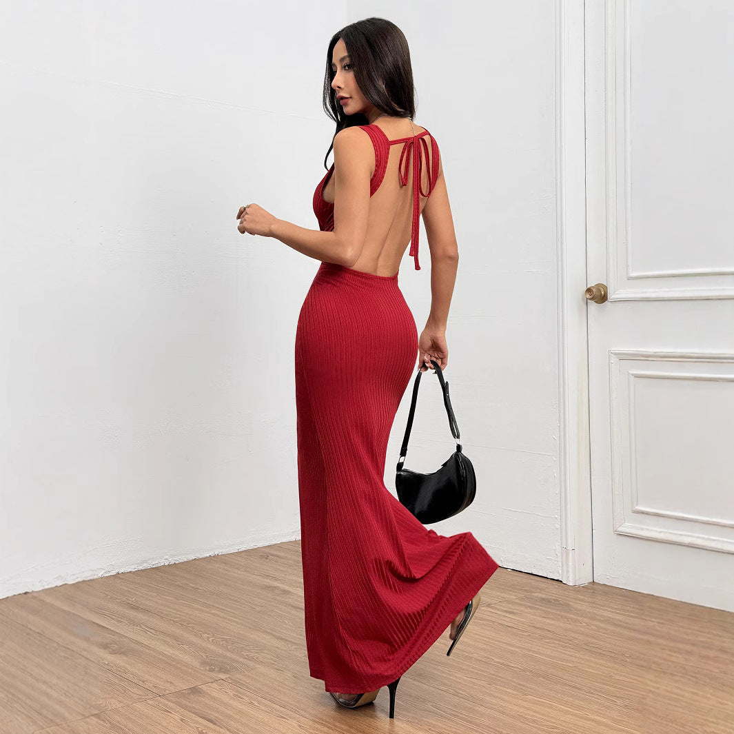Damen Ripp Maxi-Kleid Figurbetont Rundhalsausschnitt Norvielle - Norvielle