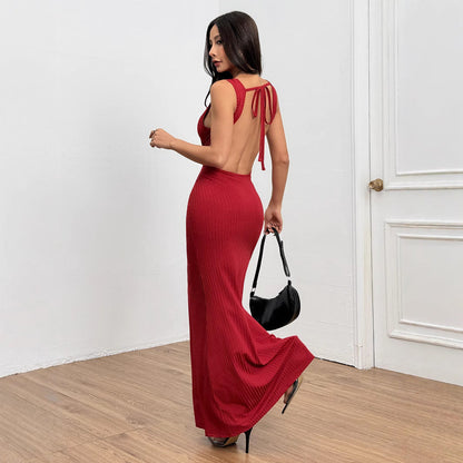 Damen Ripp Maxi-Kleid Figurbetont Rundhalsausschnitt Norvielle - Norvielle