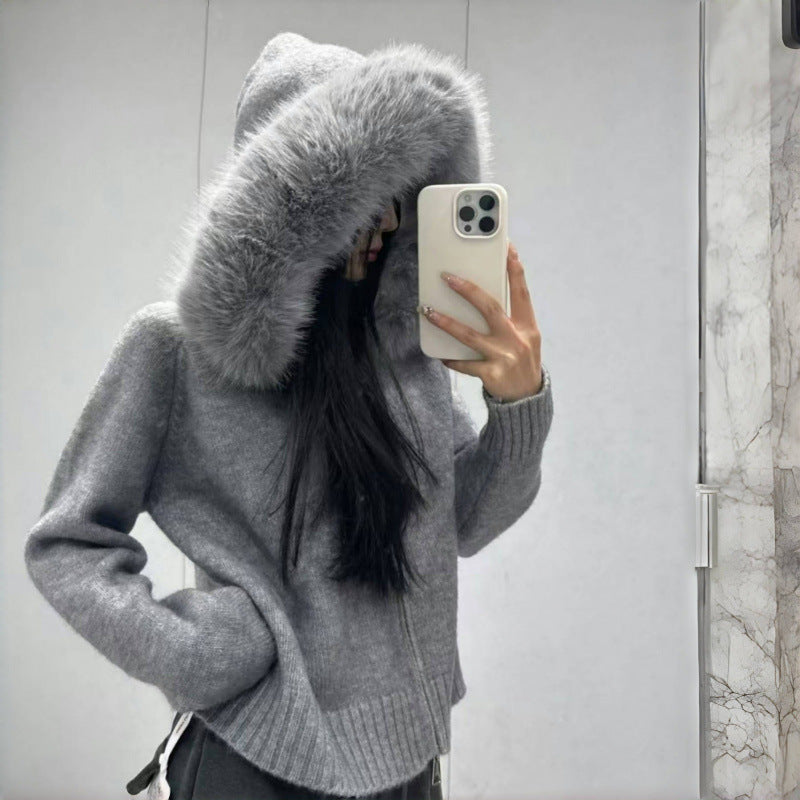 Damen Kapuzenpullover Pelzkragen Taschen Norvielle